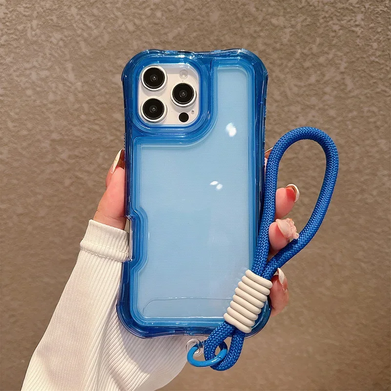 (azul Oscuro, Iphone 13) Funda Protectora Transparente A Prueba De Caídas Con Airbag En Las Cuatro Esquinas Y Correa De Muñeca A Prueba De Golpes.