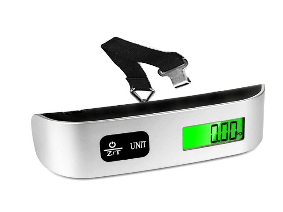 KOFIHETY Báscula de equipaje de viaje con pantalla LCD retroiluminada, báscula digital portátil de mano para maletas con sensor de temperatura, apagado automát