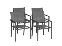 Juego de 4 sillas de aluminio antracita - textileno gris HAPPY GARDEN