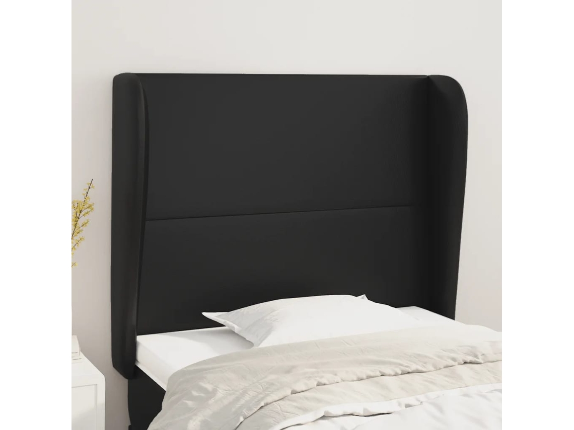 Cabecero Con Orejas De Cuero Sintético Negro 103x23x118/128cm