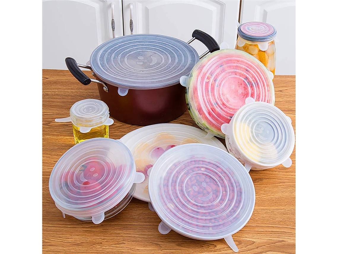 KOFIHETY Tapa Reutilizable de Silicona 6 Piezas para Comida Fresca y Sobras, Cubiertas para Recipientes Duraderas