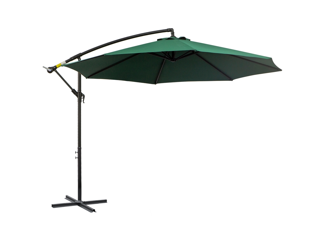 Toldo de jardín Ø295x245cm, basculante excéntrico con manivela, base en cruz, soporte de acero, verde PMM CAPITALI