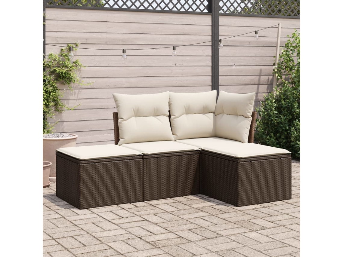 Conjunto de sofá de jardín de 4 piezas con cojines de ratán marrón Lovely Home