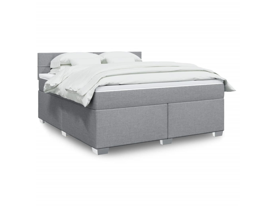 Cama Box Spring Con Colchón Tela Gris Claro 180x200 Cm