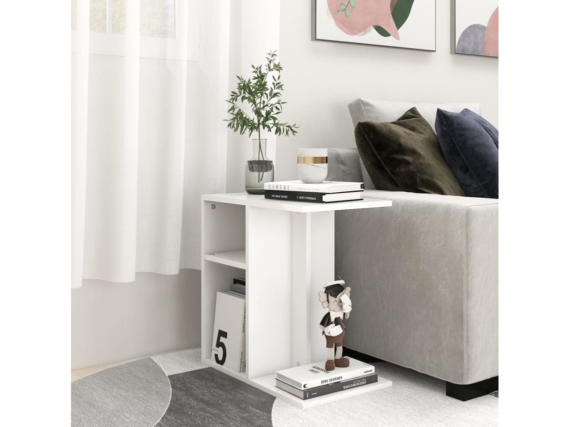 Mesa Auxiliar De Madera Contrachapada Blanco 50x30x50 Cm