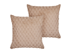 Conjunto De 2 Almofadas Decorativas Beliani Purslane De Pelo Sintético Creme 43x43x10