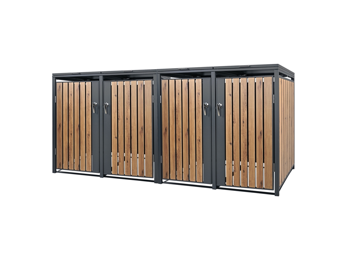 Cobertizo de exterior ML-Design para 4 cubos de basura 240L acero antracita aspecto roble
