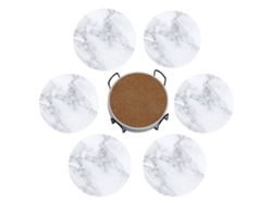 HYMNORA 6 posavasos de cerámica - Estilo mármol con soporte (10 cm)