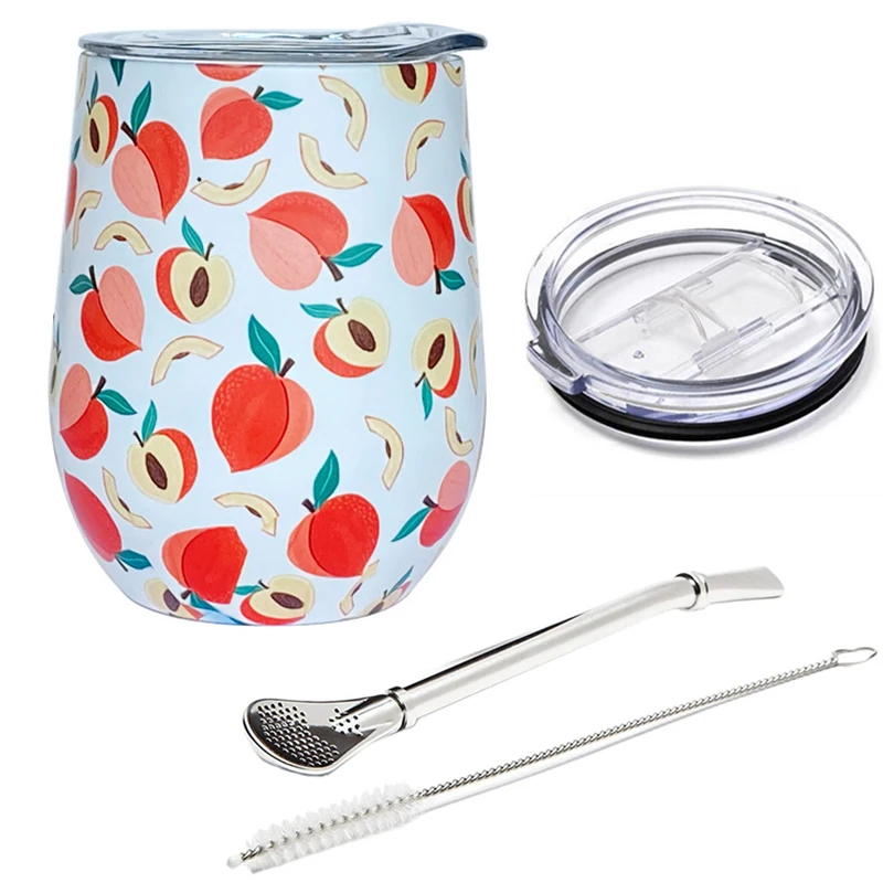 Taza De Té Mate, Taza Isotérmica De Acero Inoxidable Con Tapa Deslizante Y Pajita, 355 Ml (12 Oz).