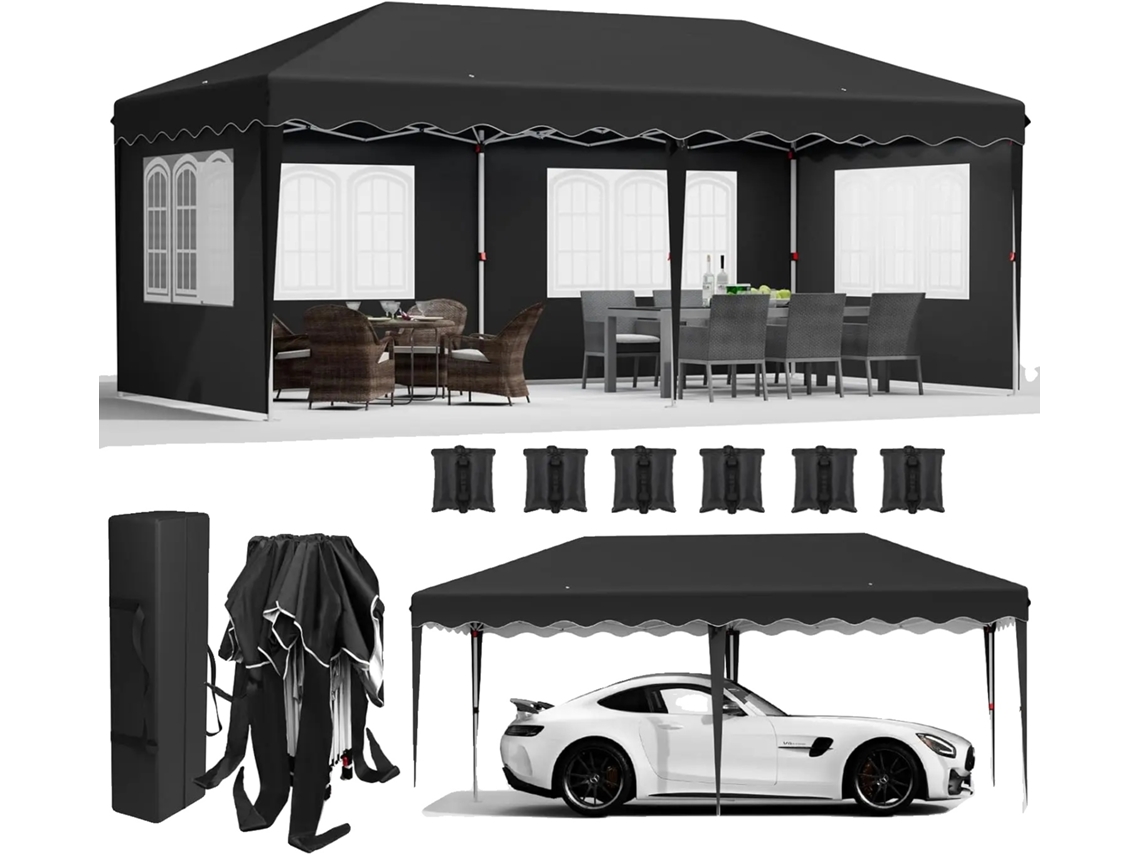 Gazebo, tela impermeable, montaje rápido, negro OEM