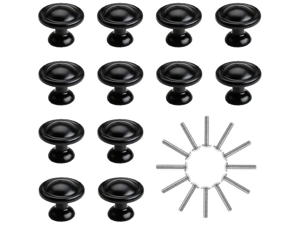 12 Tiradores De Armario Negro, 28mm Aluminio, Mango De Cajón, 1 Agujero, Tornillos Incluidos