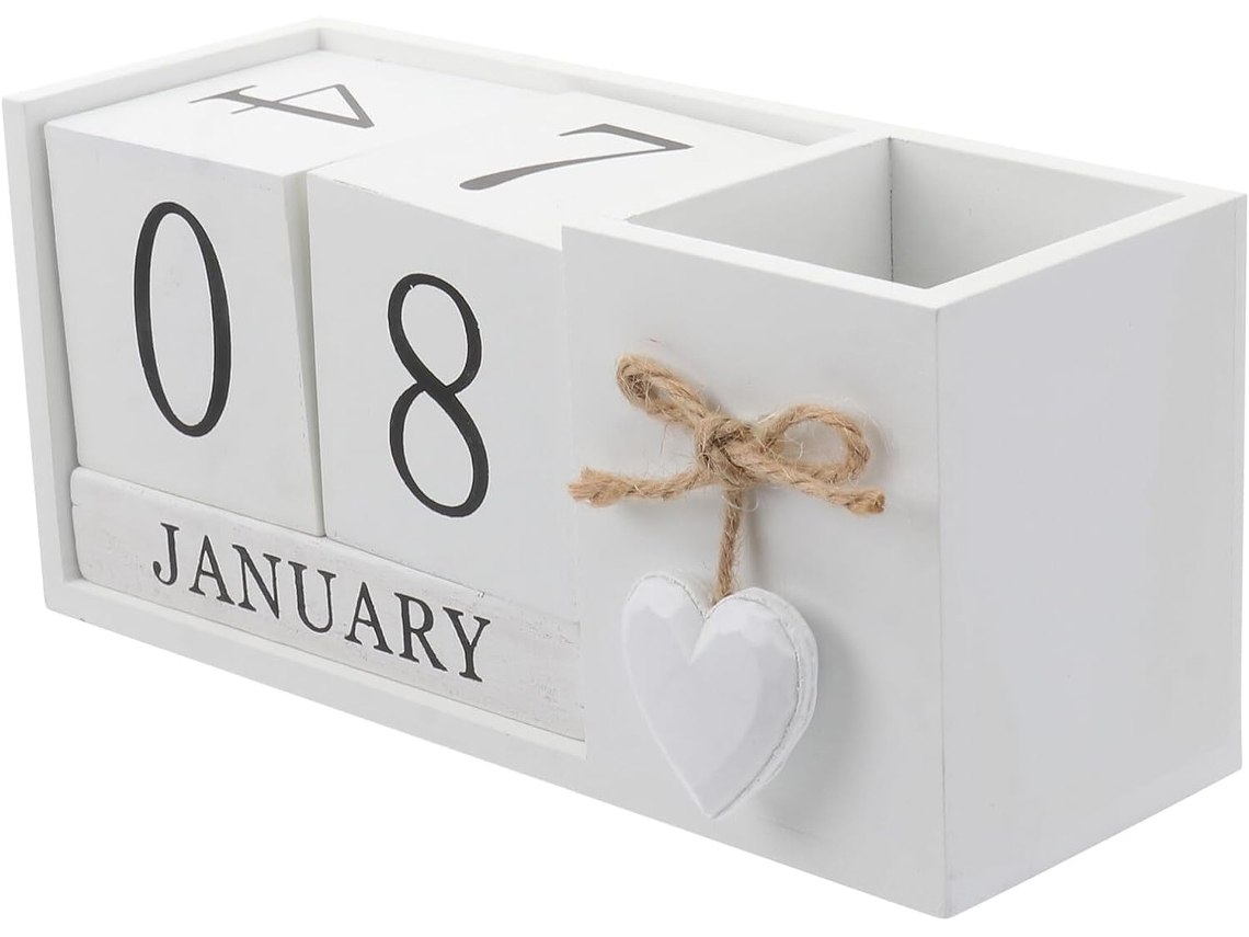 Portalápices Y Calendario Multifuncional De Madera, Práctico Contenedor De Artículos De Oficina Y Hogar.