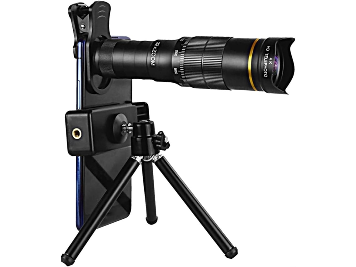 Telescopio Móvil 32x Para Smartphones Con Zoom Compacto Y Clip Para Trípode Para Fotografía Con Iphone - Negro