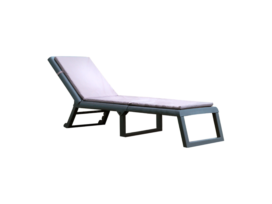 Tumbona Efecto Mimbre con Colchón y Blanco MYLIA Canberra (Gris - 199x58x42 cm)