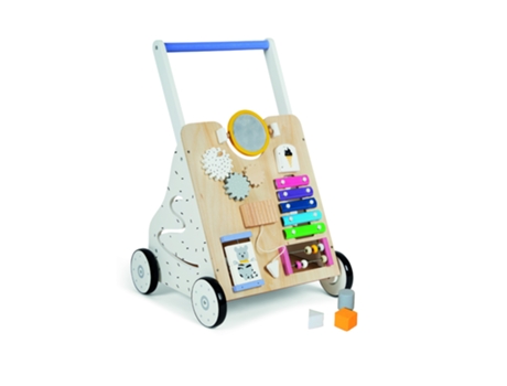 Montessori Andador de Bebé de Madera Carrito de Paseo para Primeros Pasos con Juguetes y Actividades 12 Meses Oslo/Blanco BUDDY BABY