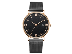 Reloj De Muñeca Mecánico De Cuarzo Para Hombre Deportivo (correa Negra Caja Oro Rosa)