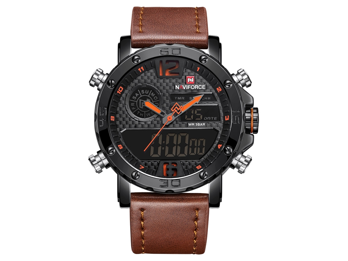 Reloj Electrónico Impermeable Para Hombre Con Elegante Correa De Pu (caja Blanca Y Naranja)