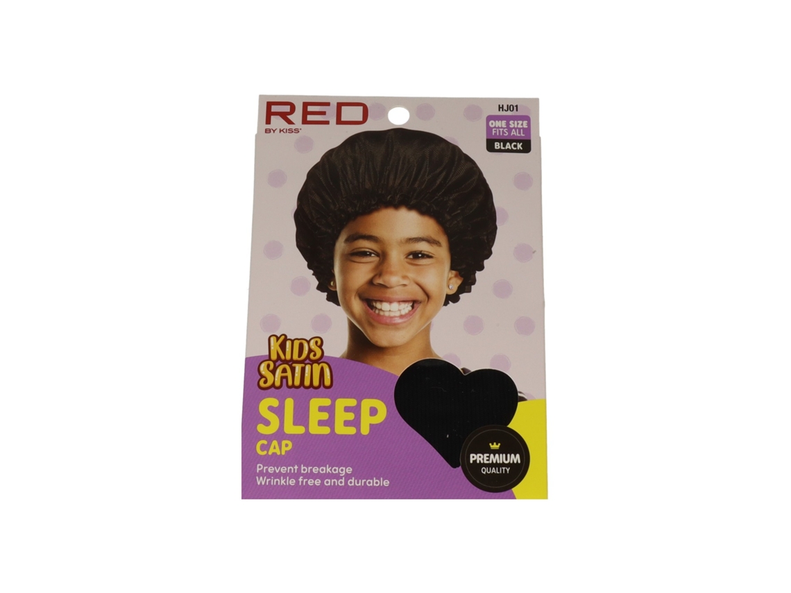 Gorro de dormir infantil de satén, negro, beso rojo