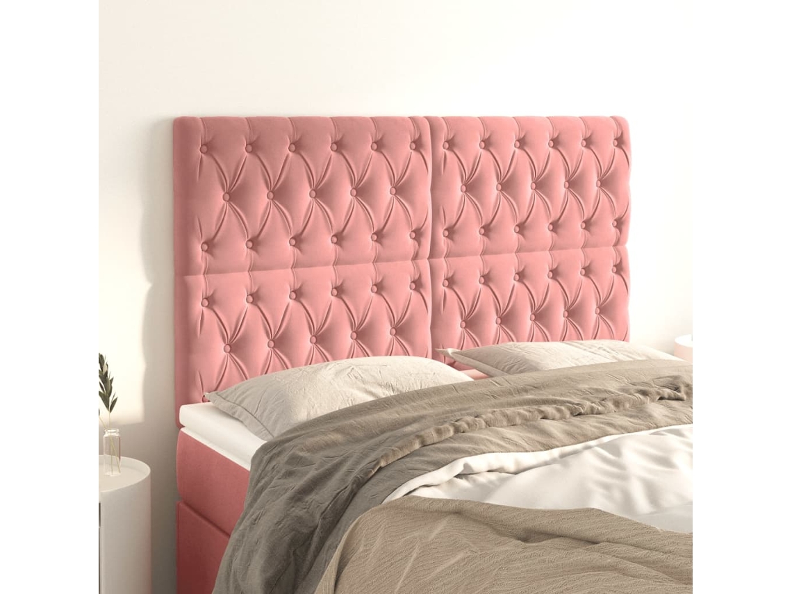 Cabeceros 4 Unidades De Terciopelo Rosa 72x7x78/88 Cm
