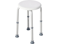 Taburete de ducha, altura regulable, base antideslizante, color blanco.