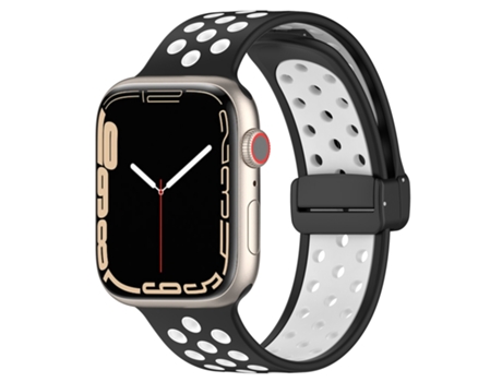 Correa Smartwatch para Apple Watch 7 45mm Silicona con Hebilla Magnética (Negro Blanco)