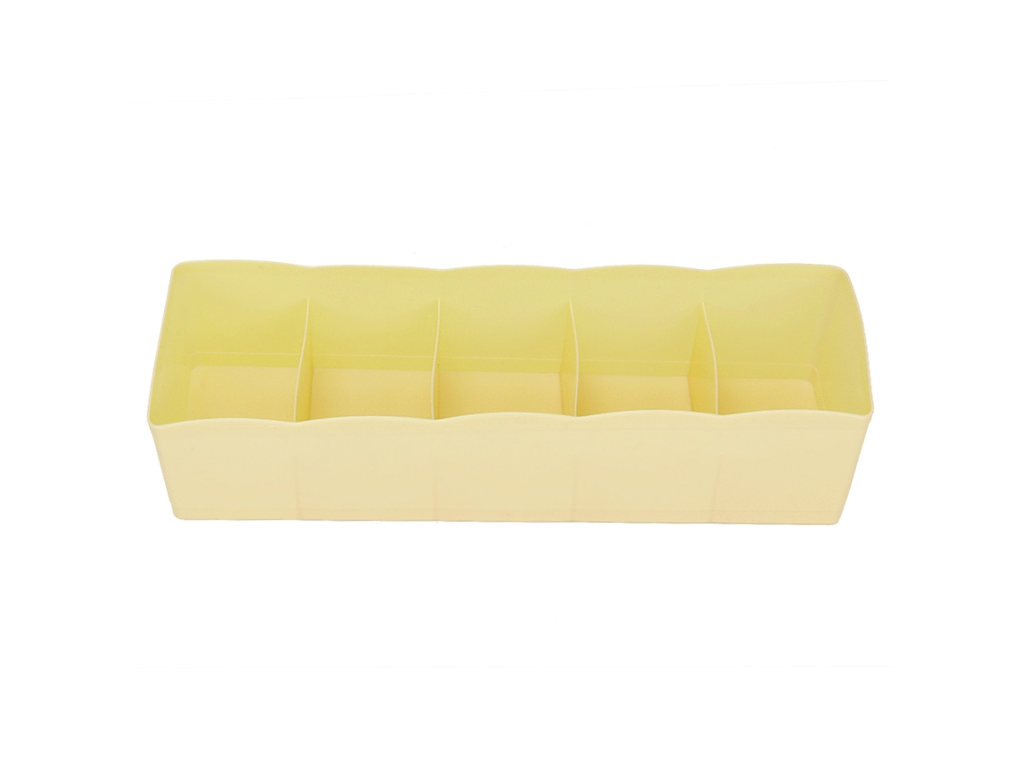 RNEMITERY Organizador de Cajón de Plástico para Sujetadores, Ropa Interior y Calcetines con 5 Compartimentos (Amarillo)