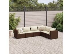 Conjunto de jardín de 6 piezas con 6 cojines de mimbre marrón DKD Home Decor