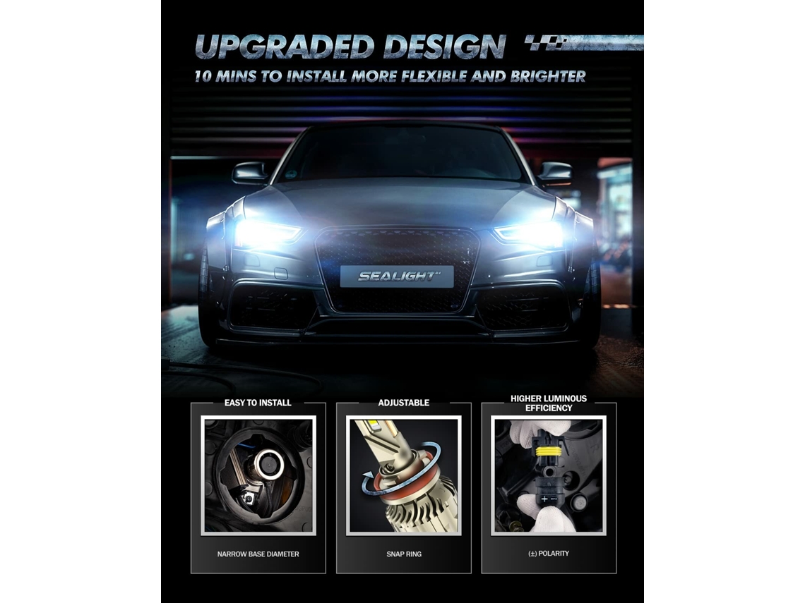 9006-sealight X4 - Par De Bombillas Led Para Faros Delanteros De Coche (28000 Lm, 110 W, 6500 K, Luz Blanca Fría, Ip68, Resistentes Al Agua)