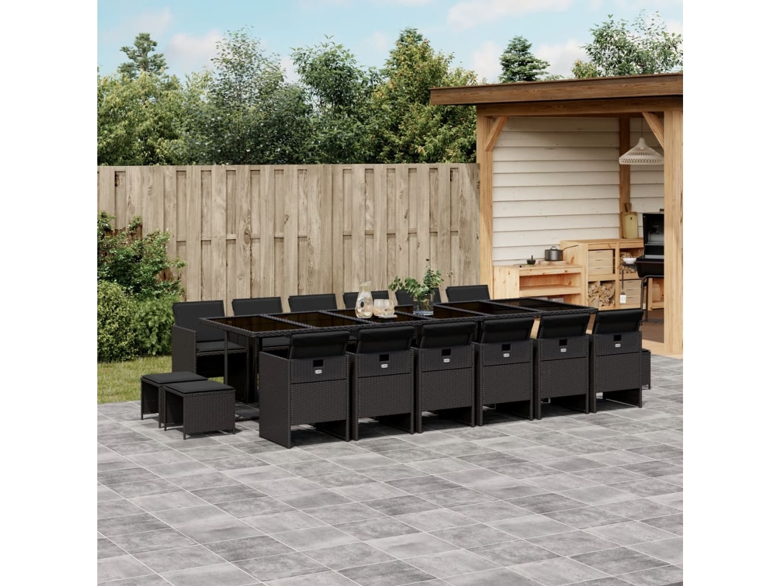Juego de comedor de jardín DKD Home Decor de 17 piezas con cojines de mimbre negros