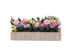 Jardín de flores para casa de muñecas con macetas en miniatura y accesorios.
