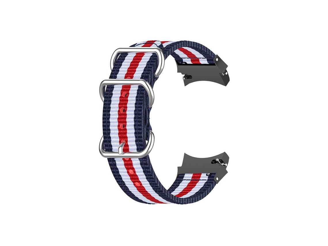 Correa De Lona Para Smartwatch Watch 4 De 40/44 Mm Y Watch 4 Classic De 42/46 Mm Con 5 Rayas Azules, Blancas Y Rojas.