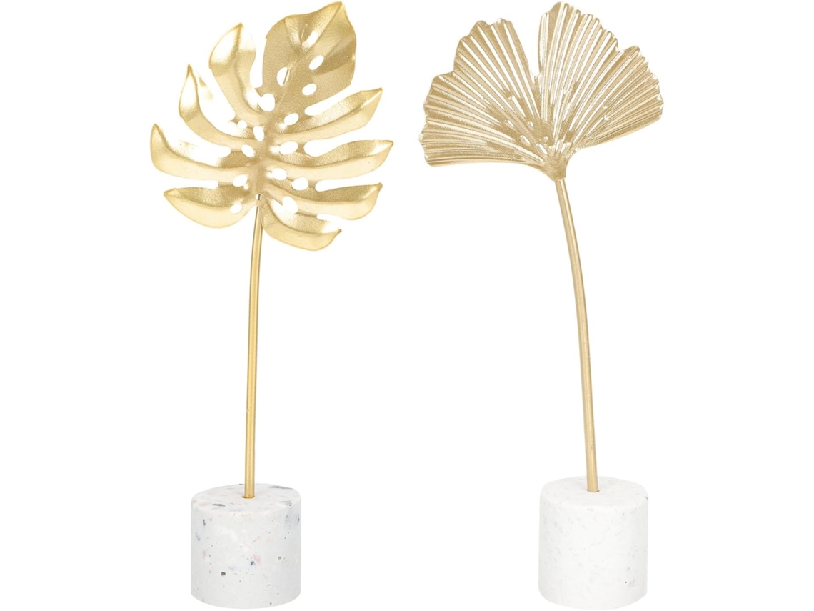 Juego 2 Piezas Hojas Doradas Monstera Ginkgo Elegante Lujoso Accesorio Decoración Hogar Fiestas Oficina Estar