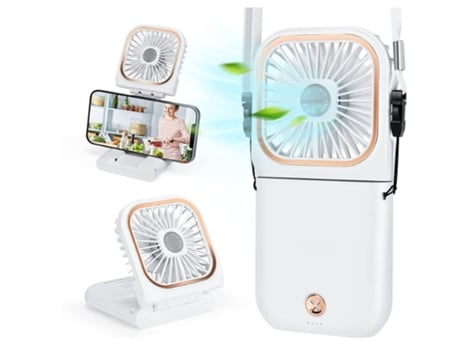 Ventilador portátil Mini ventilador de escritorio USB Soporte para teléfono recargable con banco Diseño plegable de 3 velocidades Blanco BISBISOUS