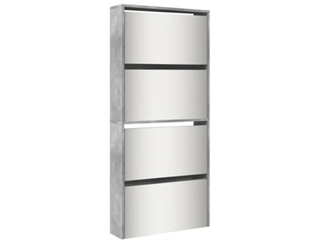 Mueble zapatero con espejo 4 niveles gris hormigón VIDAXL (63 x 17 x 134 cm)