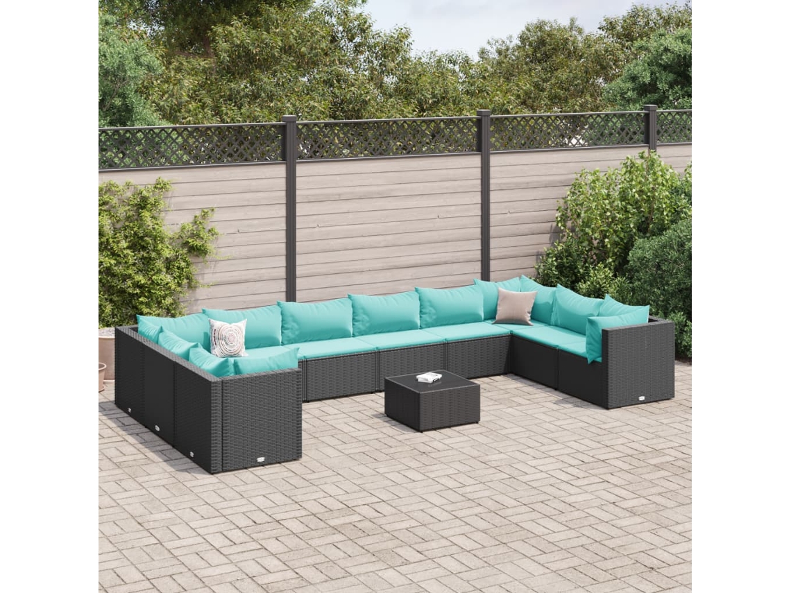 Conjunto de jardín de 11 piezas con cojines en mimbre sintético negro de DKD Home Decor