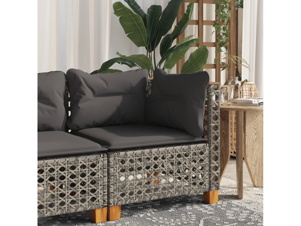 Sofá esquinero de jardín de mimbre gris con cojines de DKD Home Decor