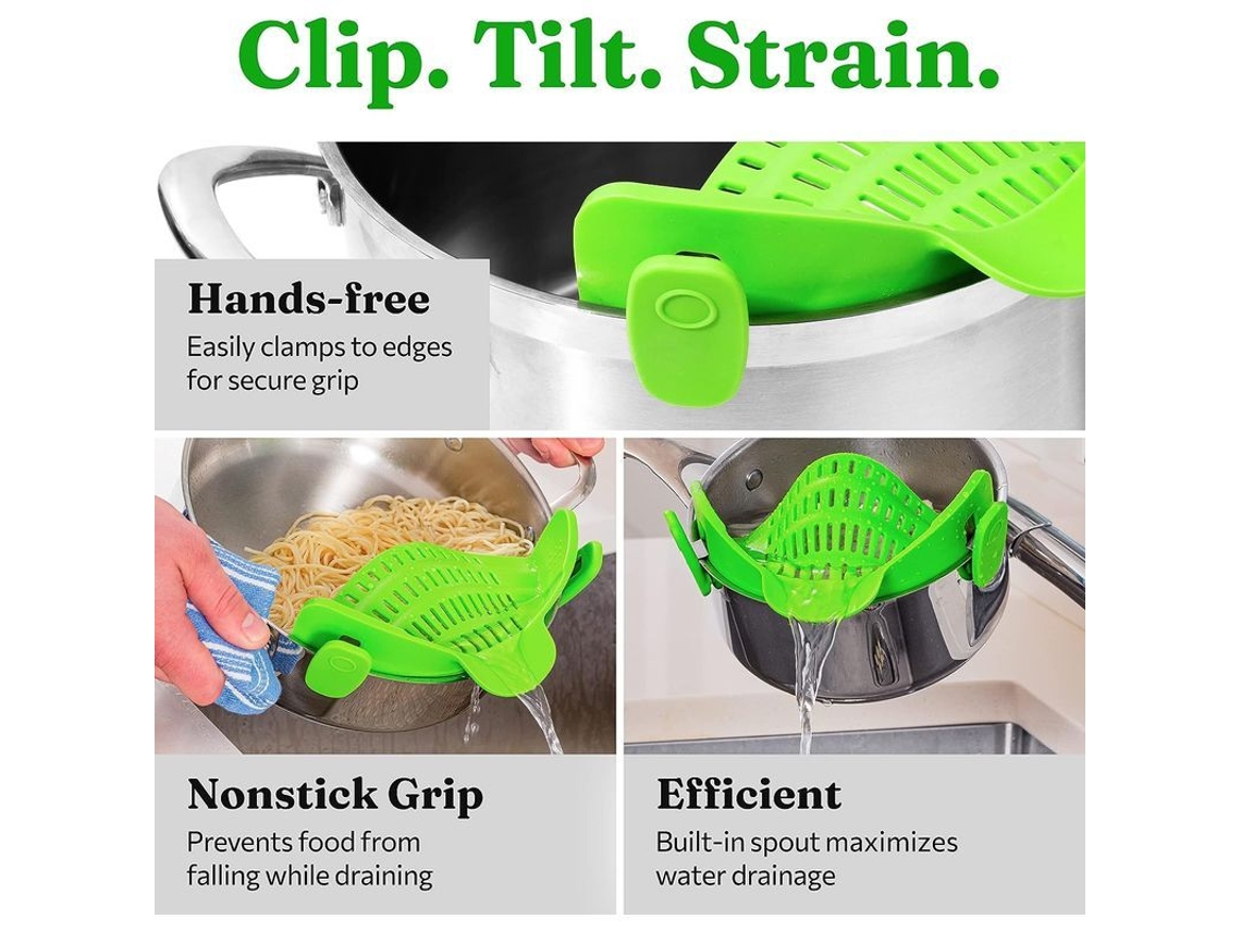 Colador Ajustable De Silicona Con Clip Universal Para Ollas Y Platos Color Verde Lima