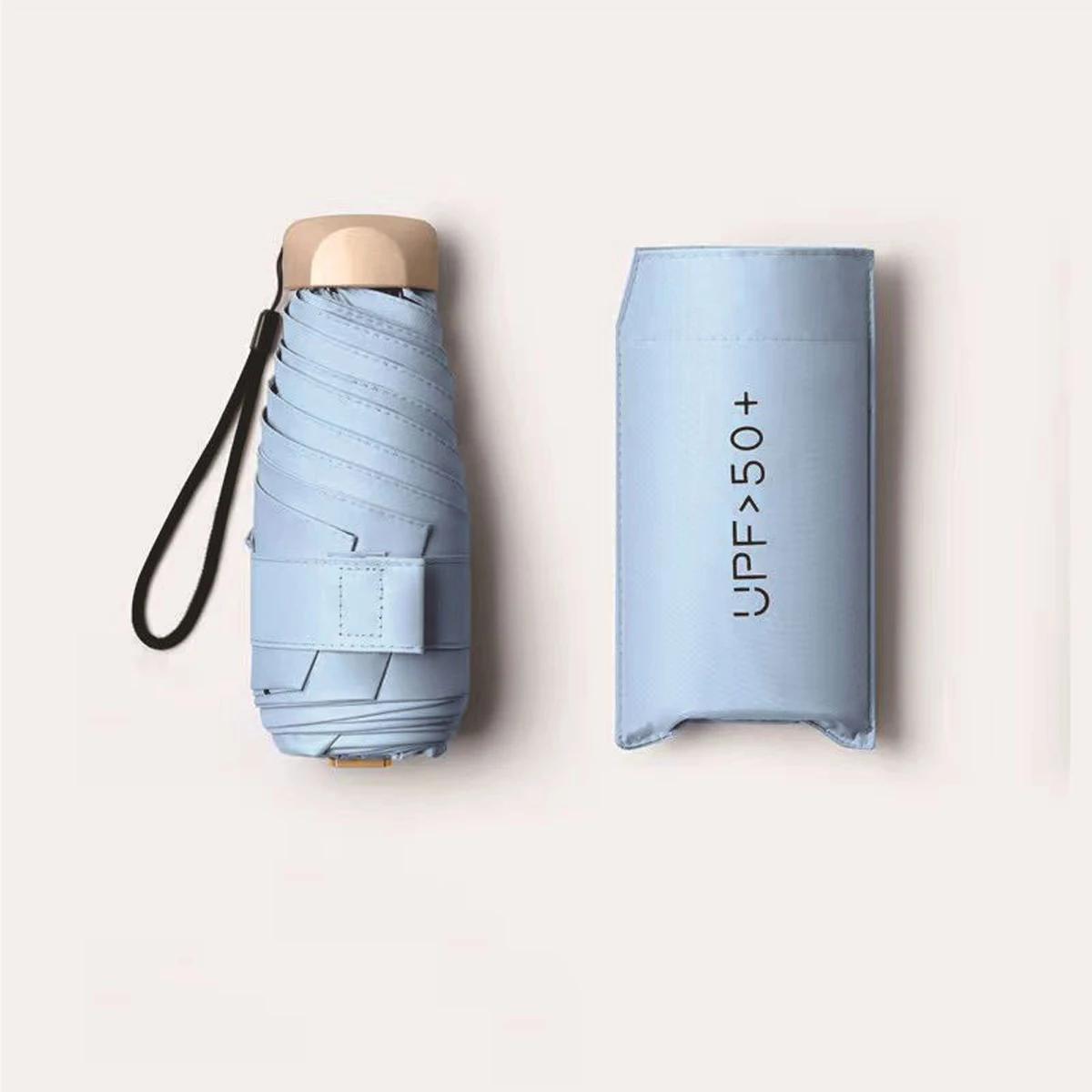 Paraguas De Bolsillo Ligero (azul Cielo), Mini Sombrilla, Bolsa De Protección Solar Plegable De Vinilo Con Protección Uv.