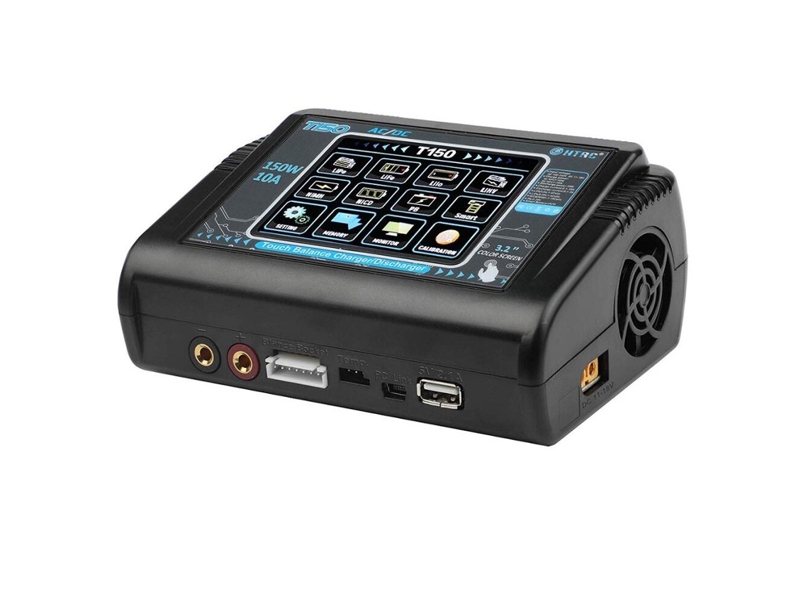 Cargador y descargador inteligente HTRC T150 AC/DC de 150 W y 10 A con pantalla táctil para baterías Lipo, LiHV, Lilon, NiCd, NiMH y Pb