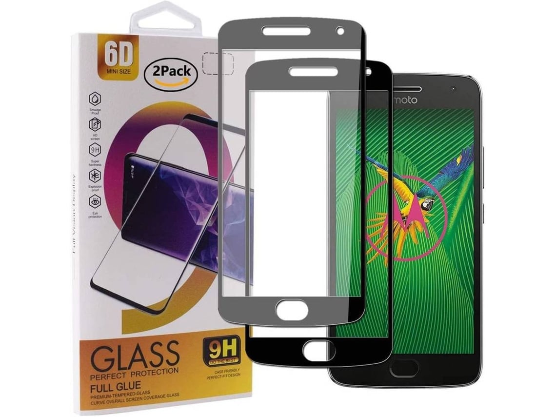Protector Cristal Templado Motorola Moto G5 Plus HONGWE. Cobertura Completa Negro
