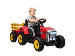 Tractor Eléctrico Infantil Con Remolque, Para Niños De 3 A 6 Años, Con Control Remoto Y Correa Roja.