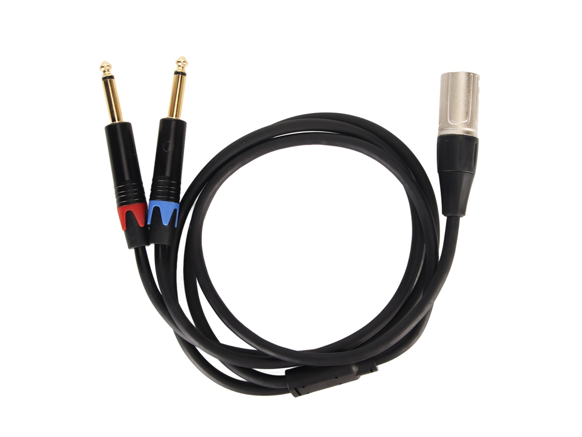 Cabo divisor e XLR macho para 2 plugs TS de 6,35 mm, adaptador conversor de áudio mono, 1 m