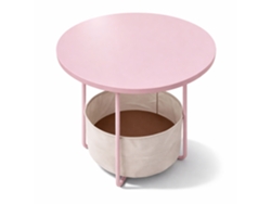Mesa Auxiliar Relaxdays, Redonda Con Cesta De Tela, Hd 50x45 Cm, Para Salón, Mdf Y Metal, Rosa Crema