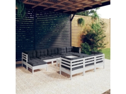 Conjunto de jardín de 11 piezas con cojines en pino macizo, blanco, DKD Home Decor