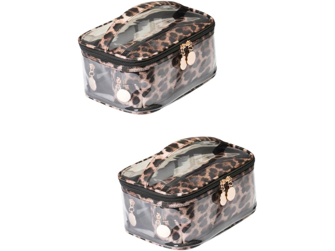 Neceser De Maquillaje De 6 Piezas Con Estampado De Leopardo Oscuro, Pvc Transparente, Multifuncional, Gran Capacidad.