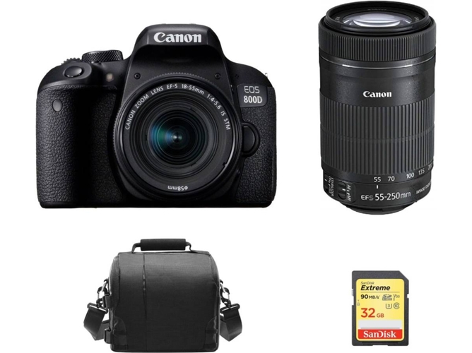 Kit Cámara Réflex CANON EOS 800D EF-S 18-55mm + EF-S 55-250mm + 32GB SD + Bolsa