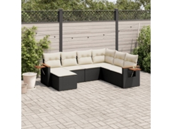 Conjunto de sofá de jardín de 7 piezas con cojines, ratán negro, Dkd Home Decor
