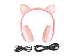 Auriculares Plegables Bluetooth 5.0 Para Niños Con Orejas De Gato Luminosas, Color Rosa Y Blanco Lxb39c