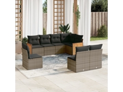 Conjunto de sofá de jardín de 8 piezas con cojines, ratán gris, DKD Home Decor