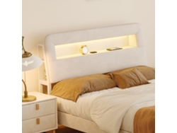 Cama Con Almacenaje De Terciopelo, 160 X 200 Cm, Cabecero Con Almacenaje, Puertos De Carga Usb, Iluminación Led Integrada, 2 Cajones, Beige